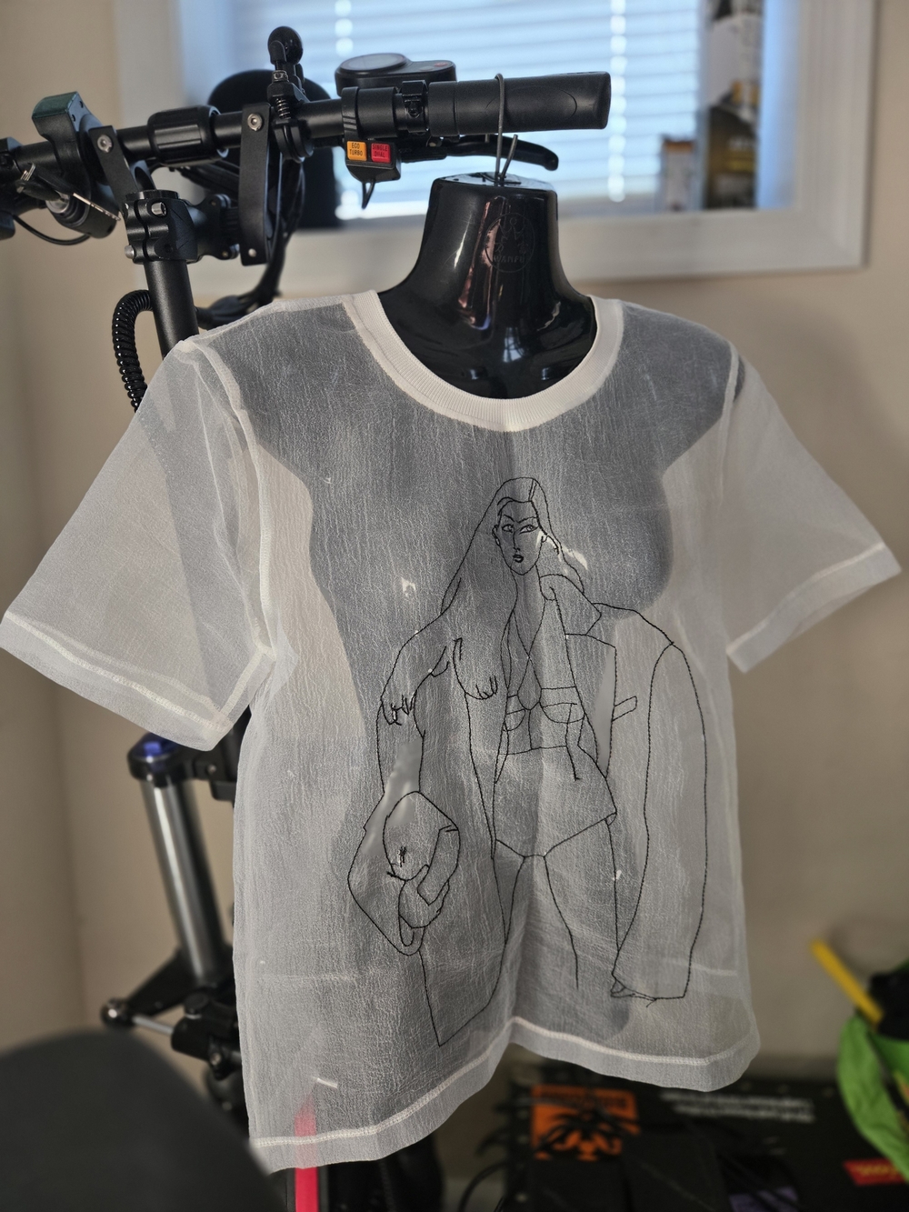 Zara Sheer White Short Sleeve Tee with Black Line Art Size S